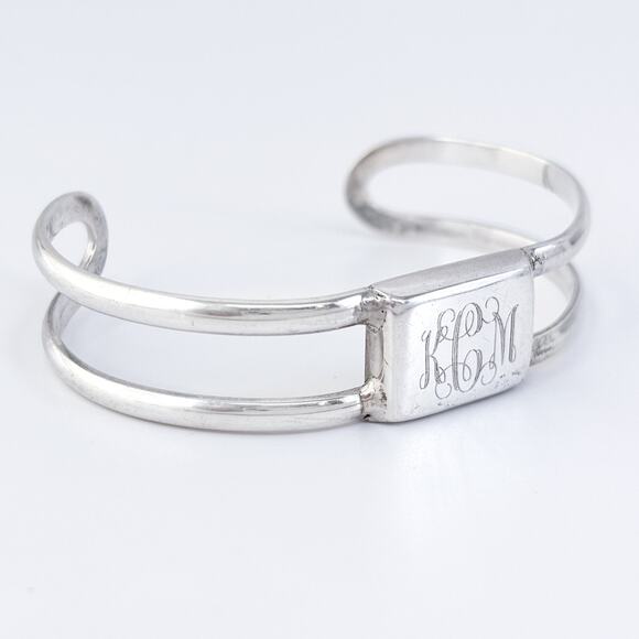 Vintage Mexico Sterling Silver 925 Double Band KCM Monogram Cuff Bracelet 7" - Picture 3 of 9